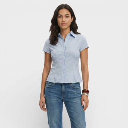 Camisa Mujer de Algodón Cuadros Manga Corta