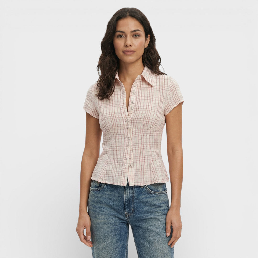Camisa Mujer de Algodón Cuadros Manga Corta