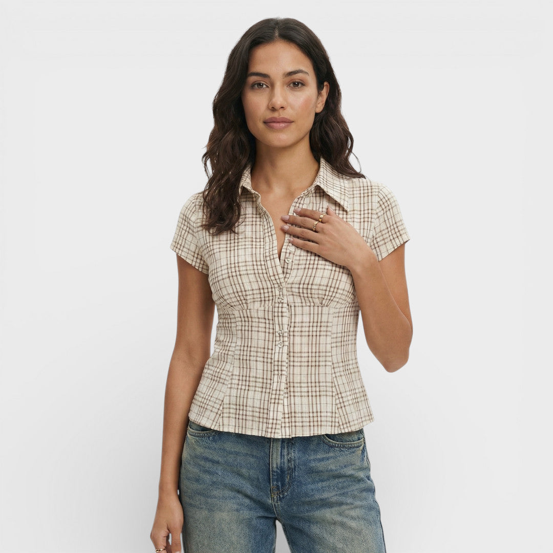 Camisa Mujer de Algodón Cuadros Manga Corta