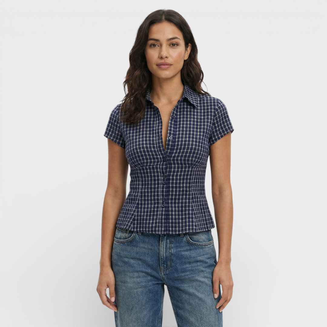 Camisa Mujer de Algodón Cuadros Manga Corta