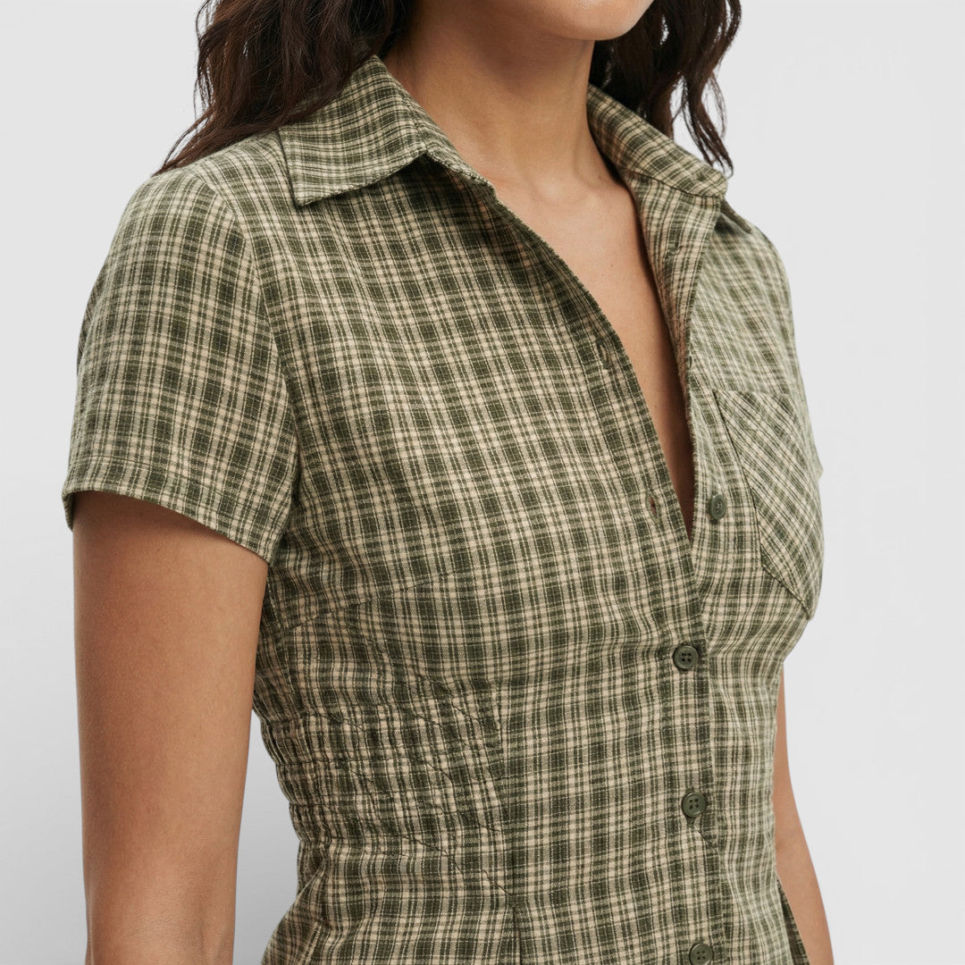 Camisa Mujer de Algodón Cuadros Manga Corta