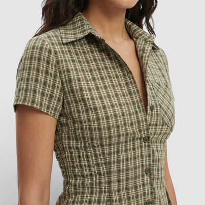 Camisa Mujer de Algodón Cuadros Manga Corta