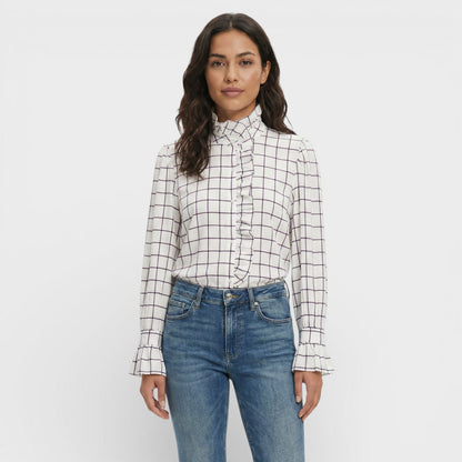 Blusa Mujer de Cuadros con Volantes Ajuste Clásico