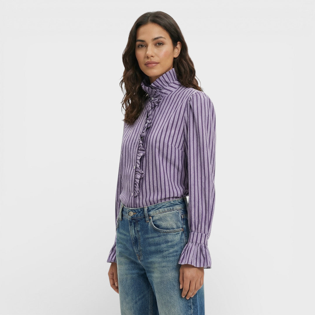 Blusa Mujer de Cuadros con Volantes Ajuste Clásico