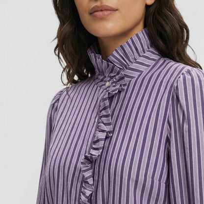 Blusa Mujer de Cuadros con Volantes Ajuste Clásico