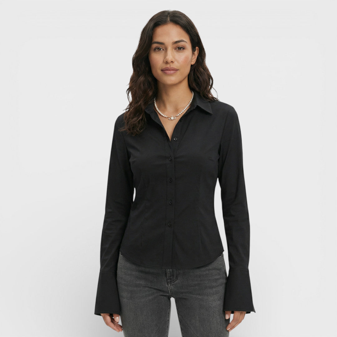 Blusa Mujer Ajustada Manga Acampanada