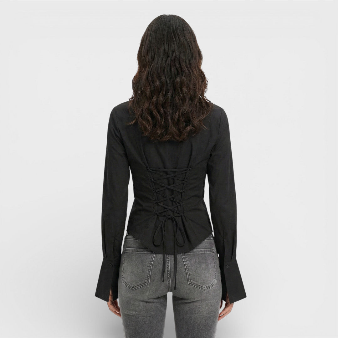 Blusa Mujer Ajustada Manga Acampanada