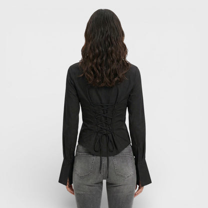 Blusa Mujer Ajustada Manga Acampanada