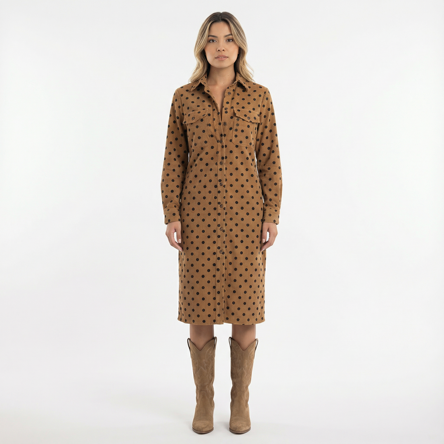 Vestido Midi Mujer Camisero Ante Ajustado - Mavetta