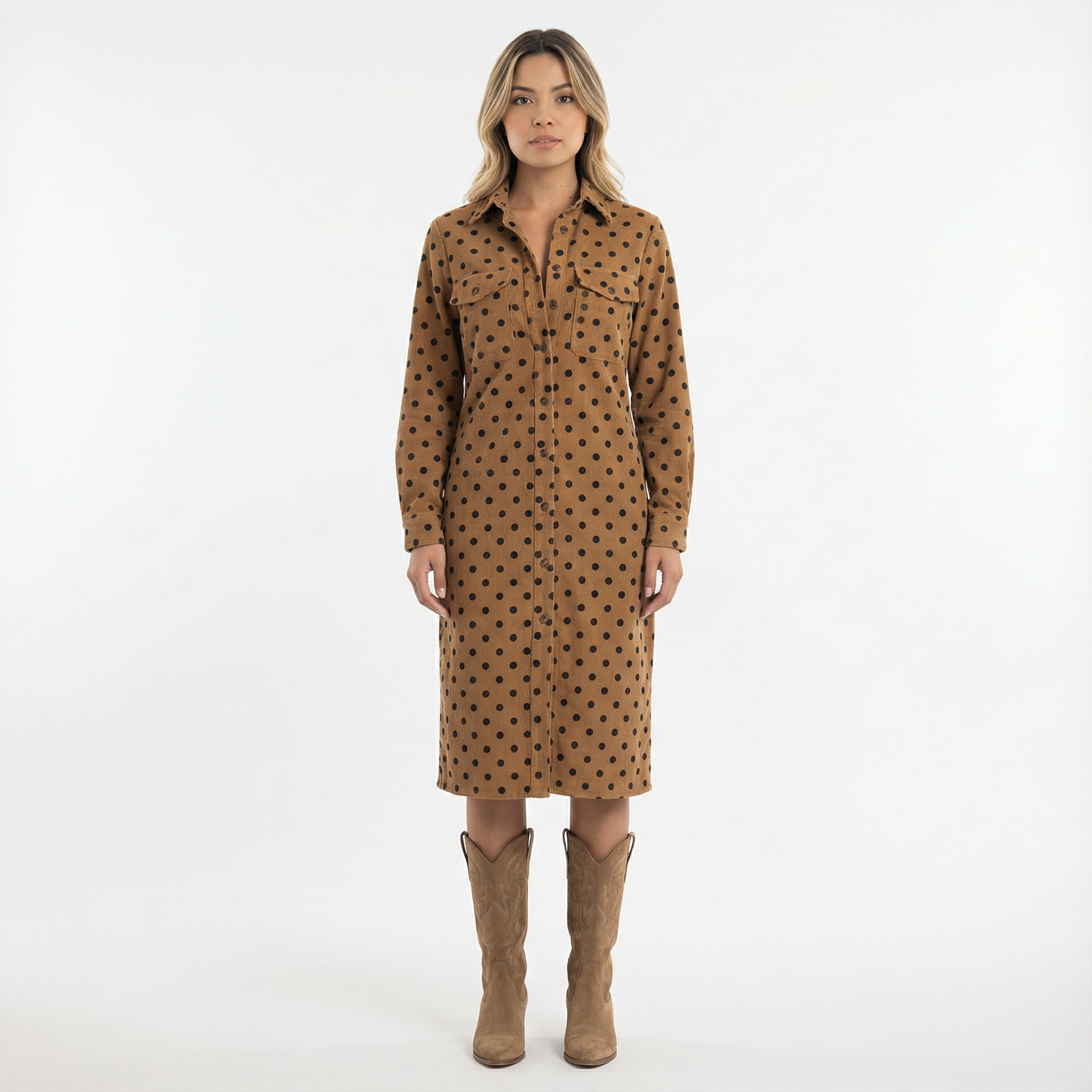 Vestido Midi Mujer Camisero Ante Ajustado - Mavetta