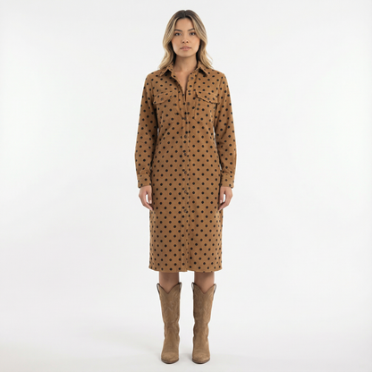 Vestido Midi Mujer Camisero Ante Ajustado - Mavetta