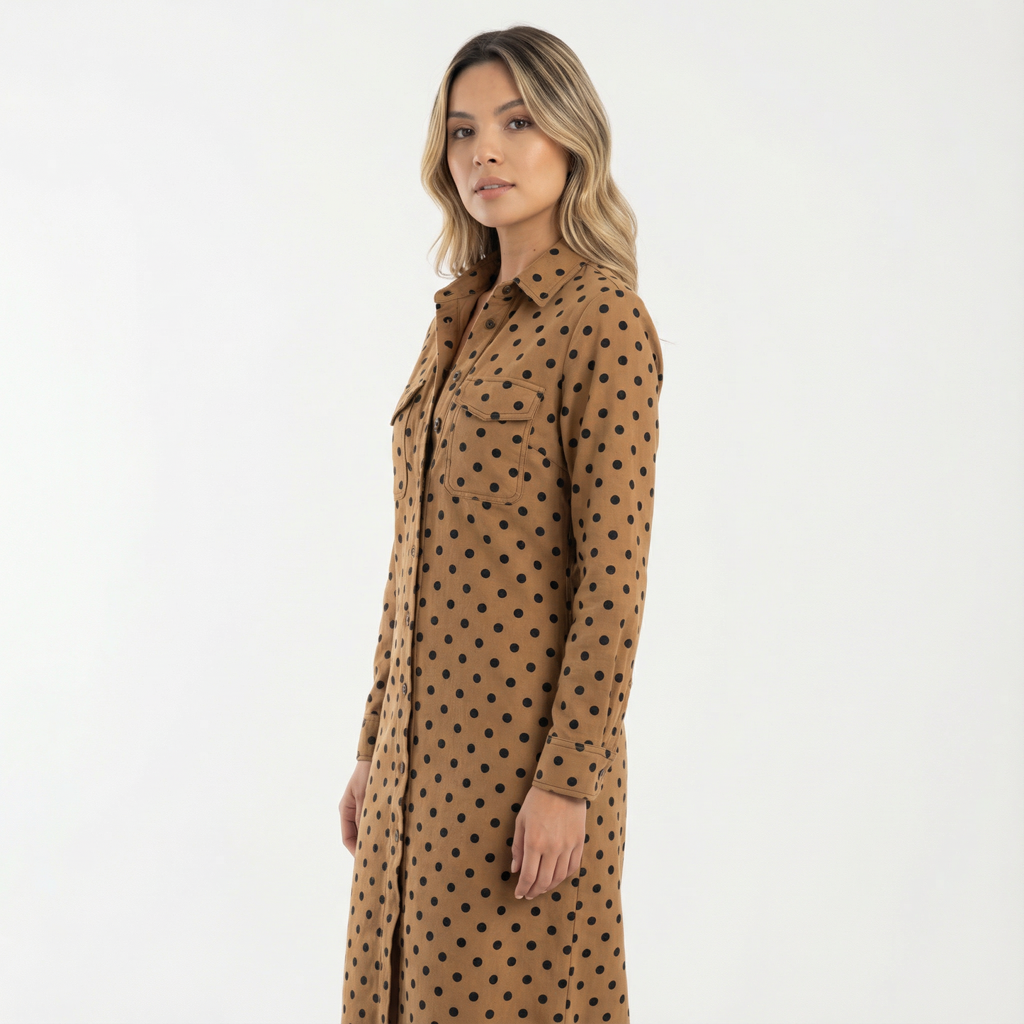 Vestido Midi Mujer Camisero Ante Ajustado
