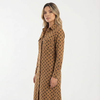 Vestido Midi Mujer Camisero Ante Ajustado