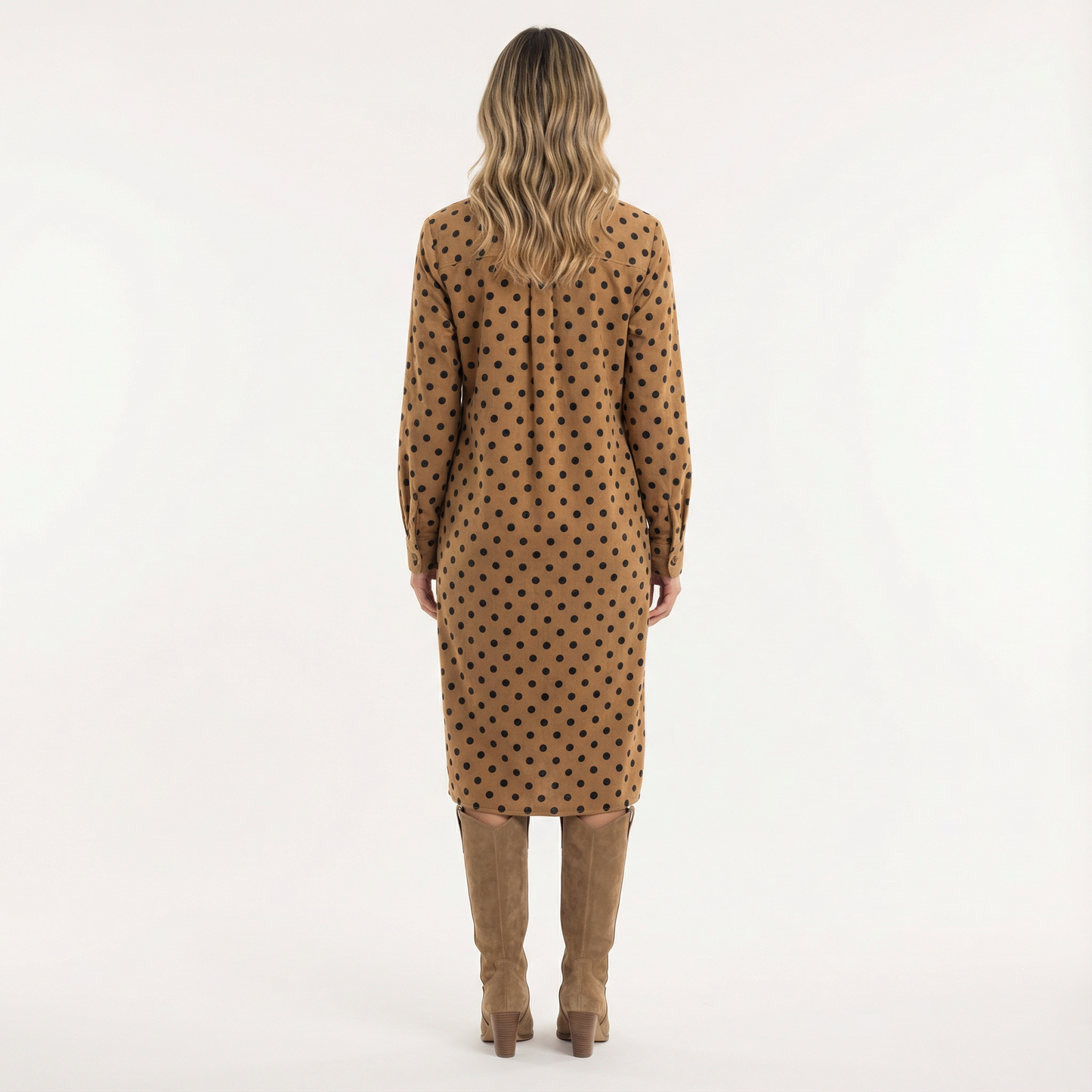 Vestido Midi Mujer Camisero Ante Ajustado
