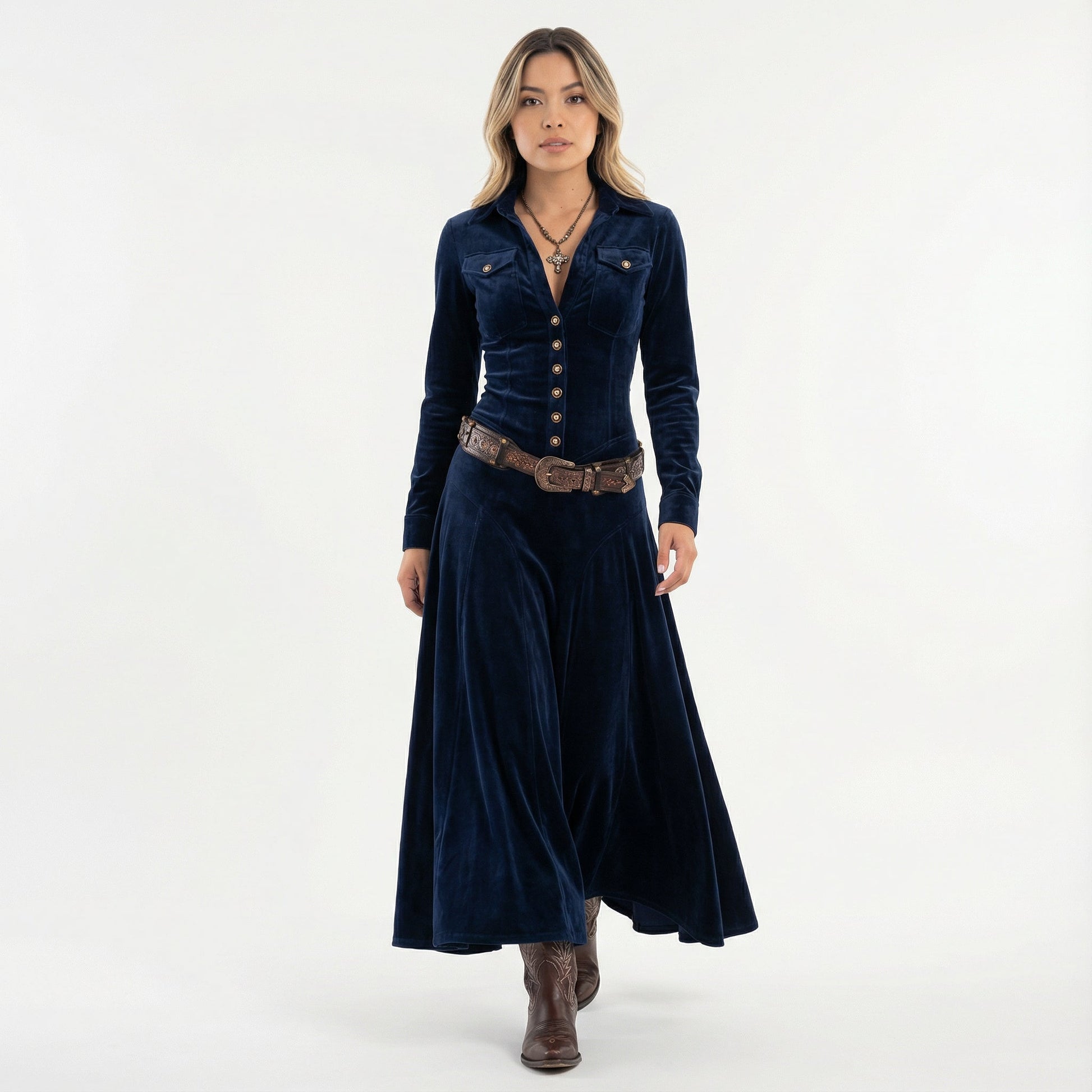 Vestido Maxi Mujer de Terciopelo Corte Elegante - Mavetta