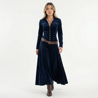 Vestido Maxi Mujer de Terciopelo Corte Elegante - Mavetta