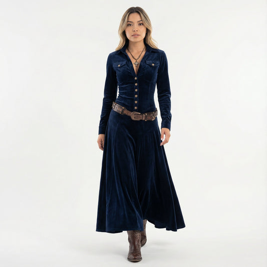 Vestido Maxi Mujer de Terciopelo Corte Elegante - Mavetta