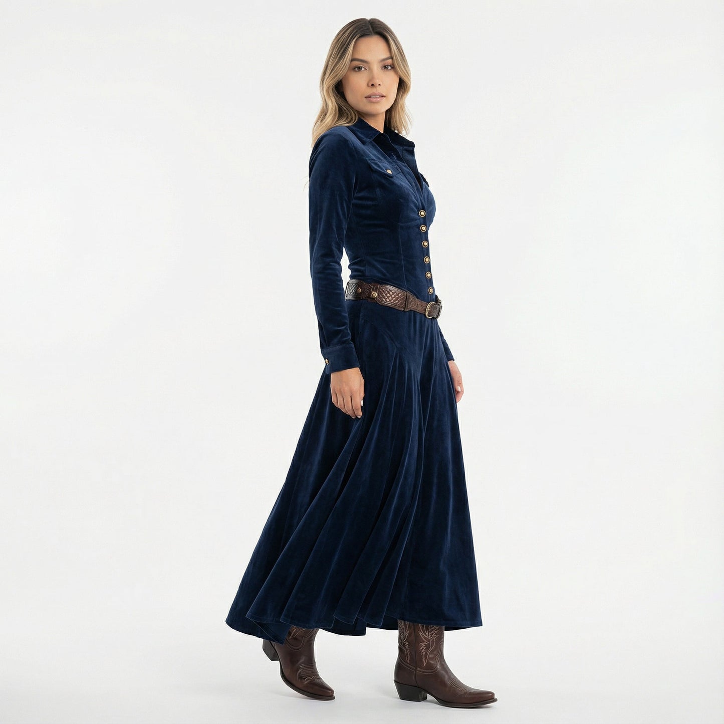 Vestido Maxi Mujer de Terciopelo Corte Elegante