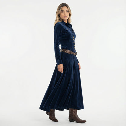 Vestido Maxi Mujer de Terciopelo Corte Elegante
