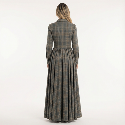 Vestido Largo Mujer de Cuadros Ajuste Elegante