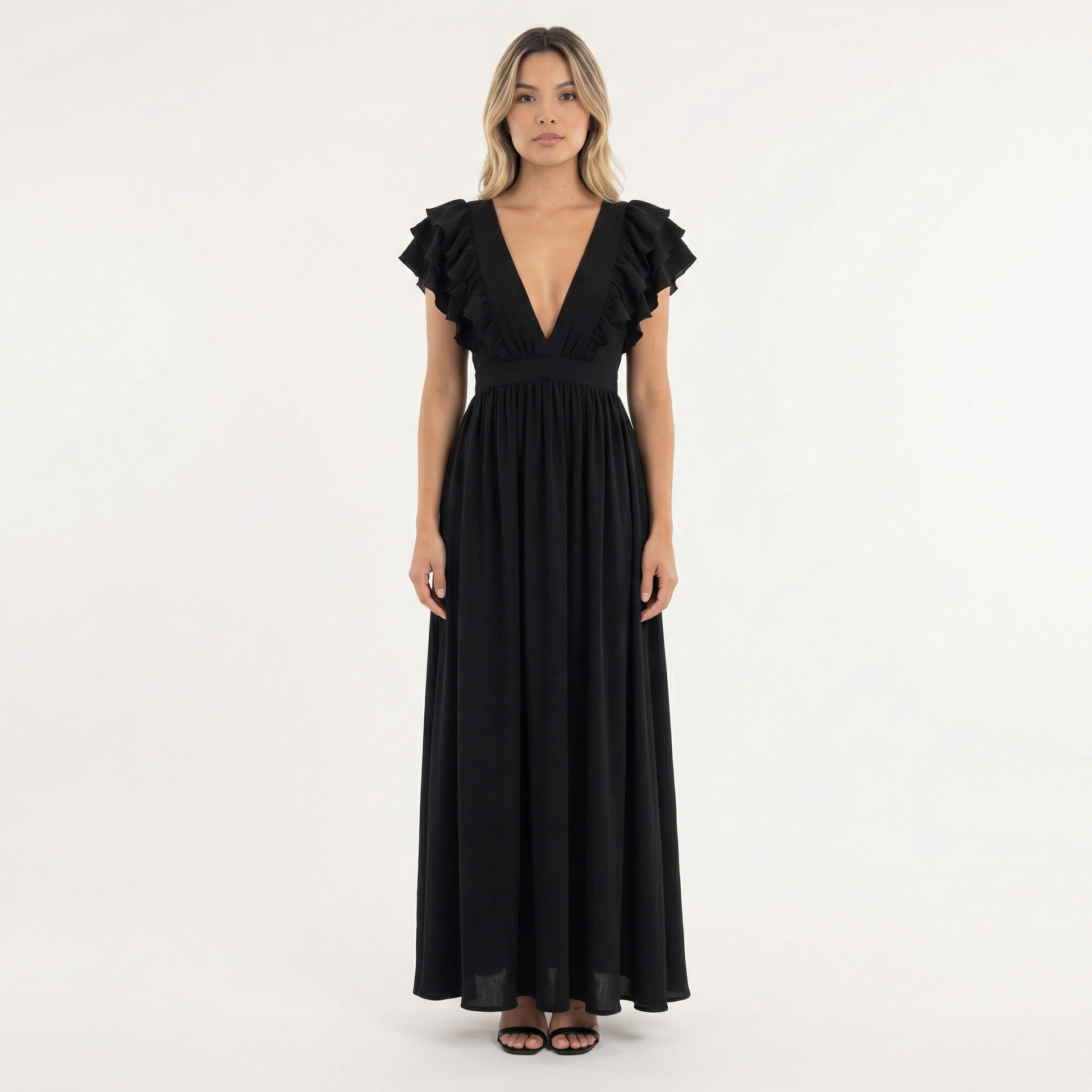 Vestido largo mujer con volantes estilo elegante - Mavetta