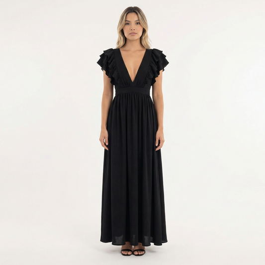 Vestido largo mujer con volantes estilo elegante - Mavetta