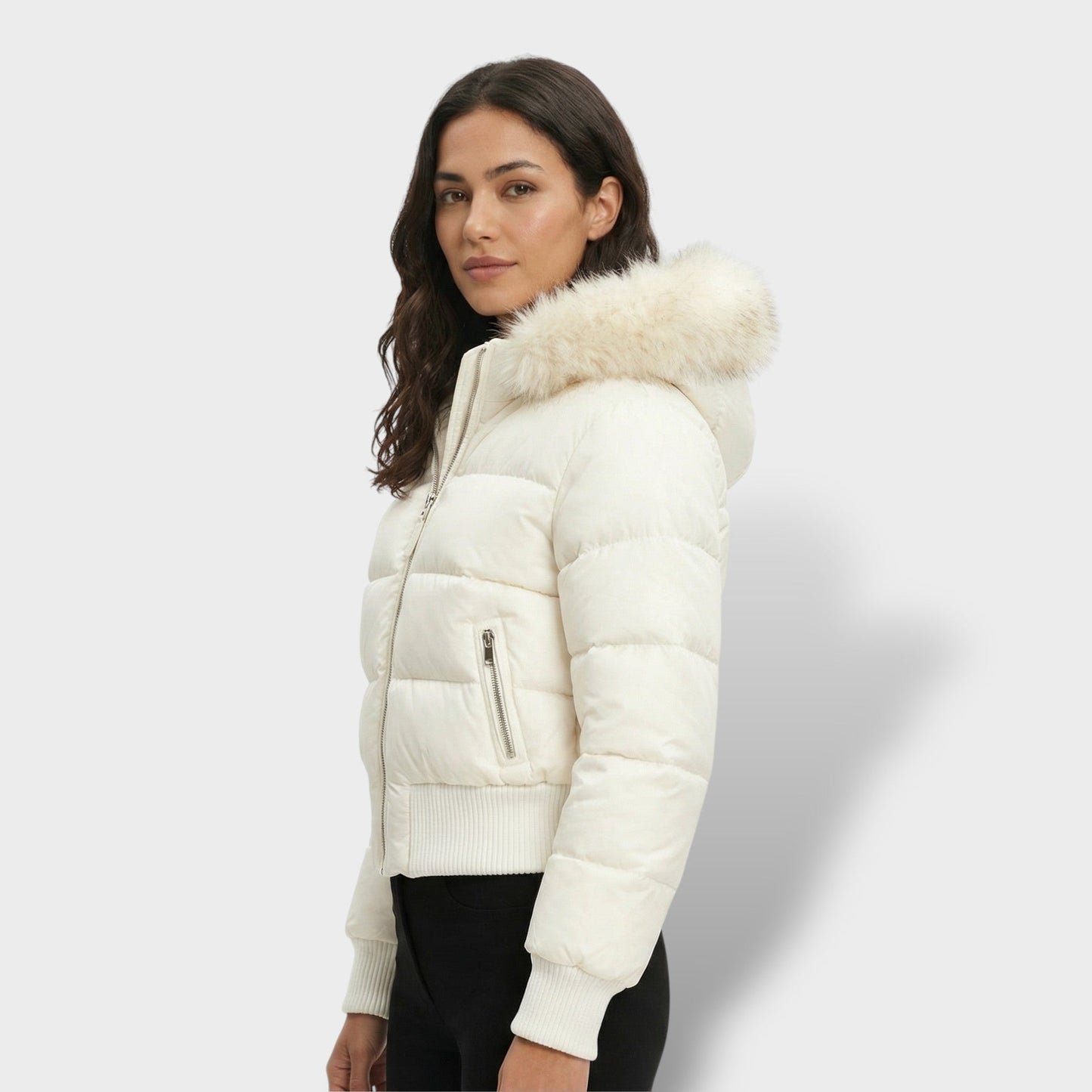 Chaqueta Acolchada con Capucha Pelo Mujer