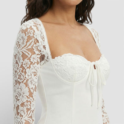 Vestido Mini Mujer de Encaje Manga Acampanada