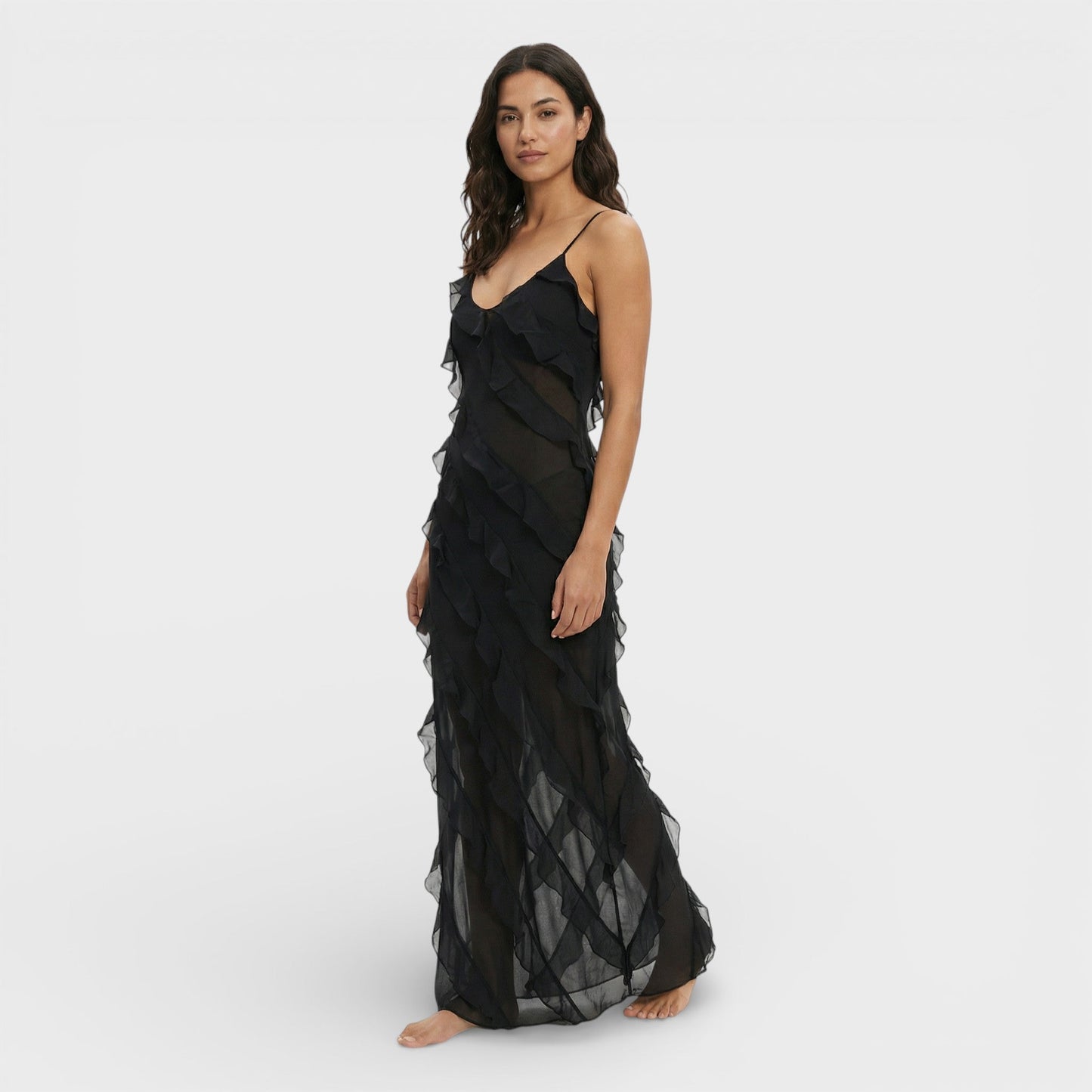 Vestido Mujer con Volantes Corte Elegante