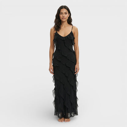 Vestido Mujer con Volantes Corte Elegante