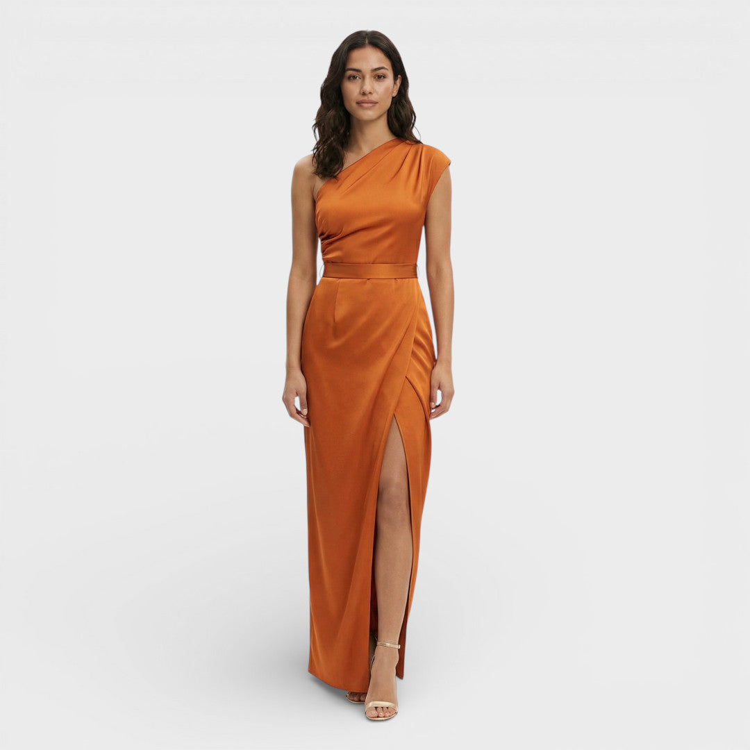 Vestido Largo Mujer Un Hombro Ajuste Fluido - Mavetta