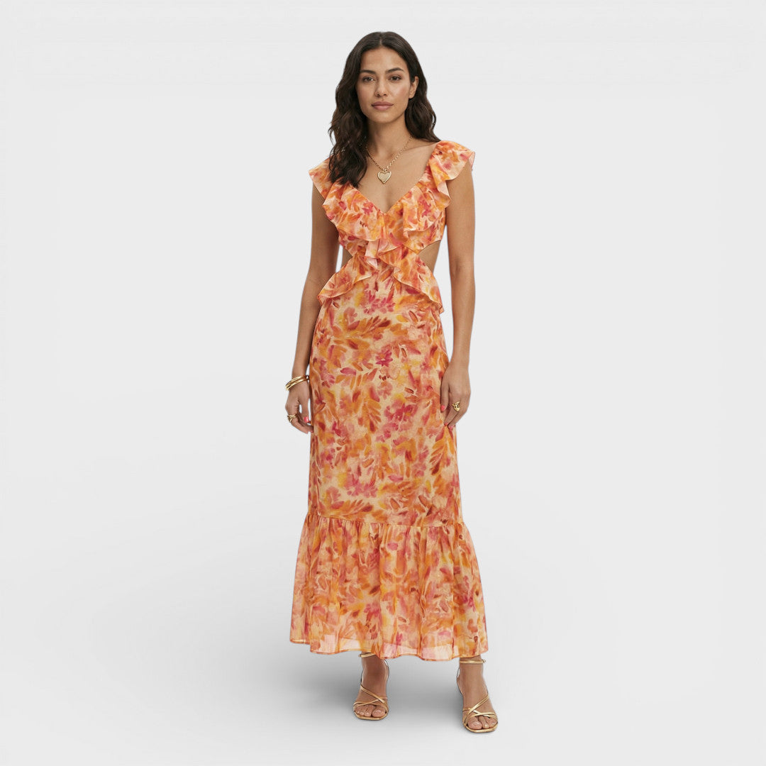 Vestido Largo Mujer con Volantes y Estampado - Mavetta