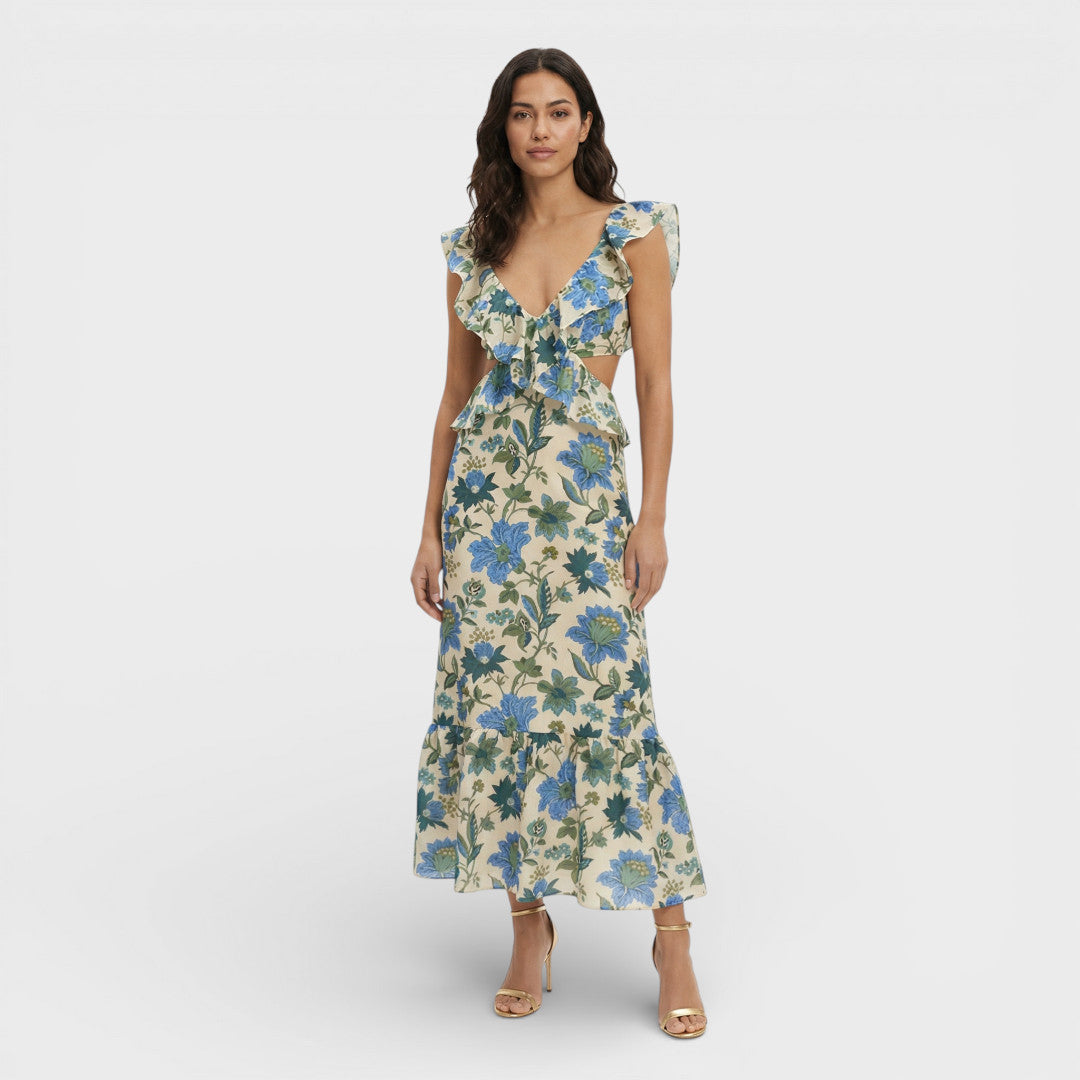Vestido Largo Mujer con Volantes y Estampado