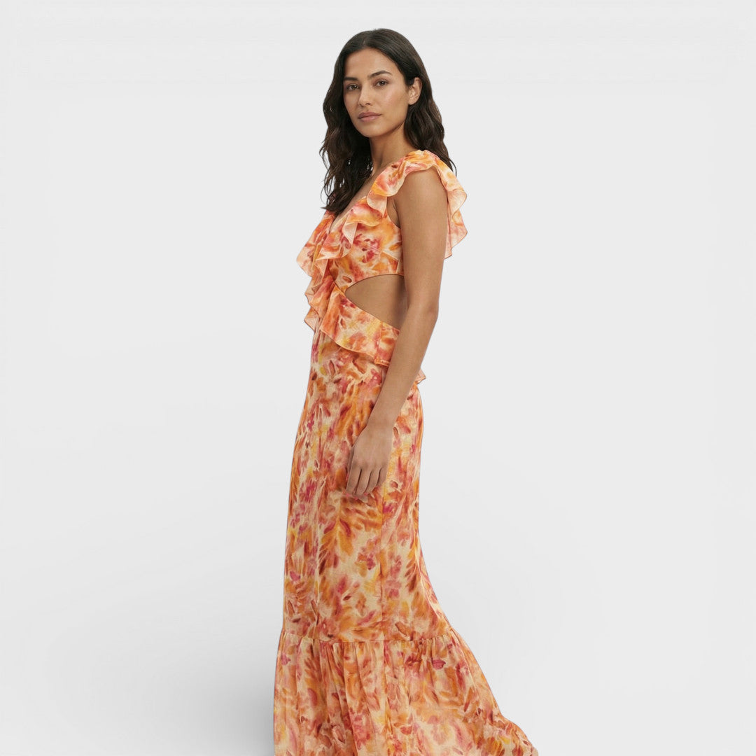 Vestido Largo Mujer con Volantes y Estampado