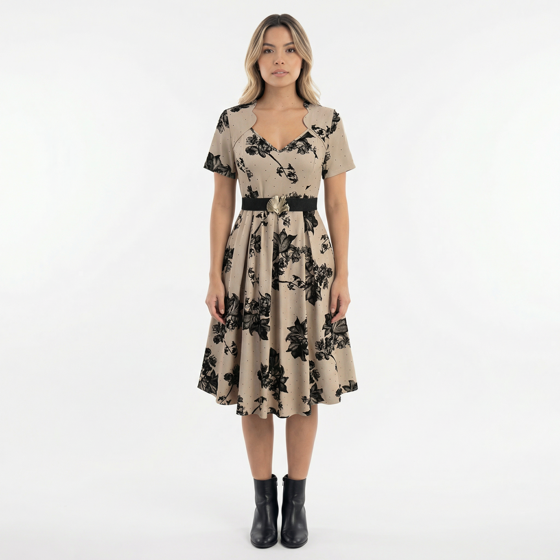 Vestido Midi Mujer Estampado Floral Cinturón Ajustable - Mavetta