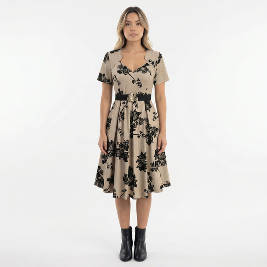 Vestido Midi Mujer Estampado Floral Cinturón Ajustable - Mavetta