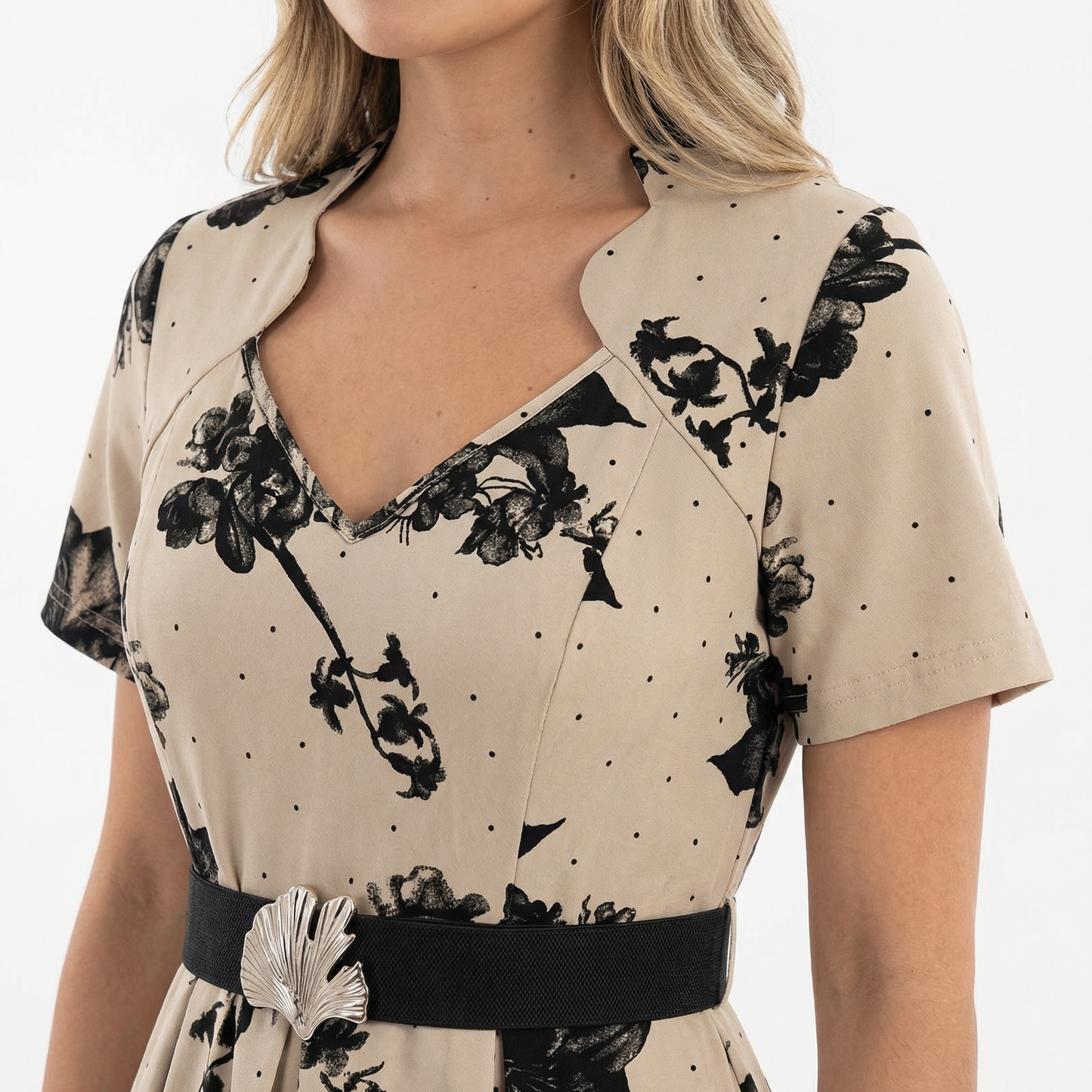 Vestido Midi Mujer Estampado Floral Cinturón Ajustable