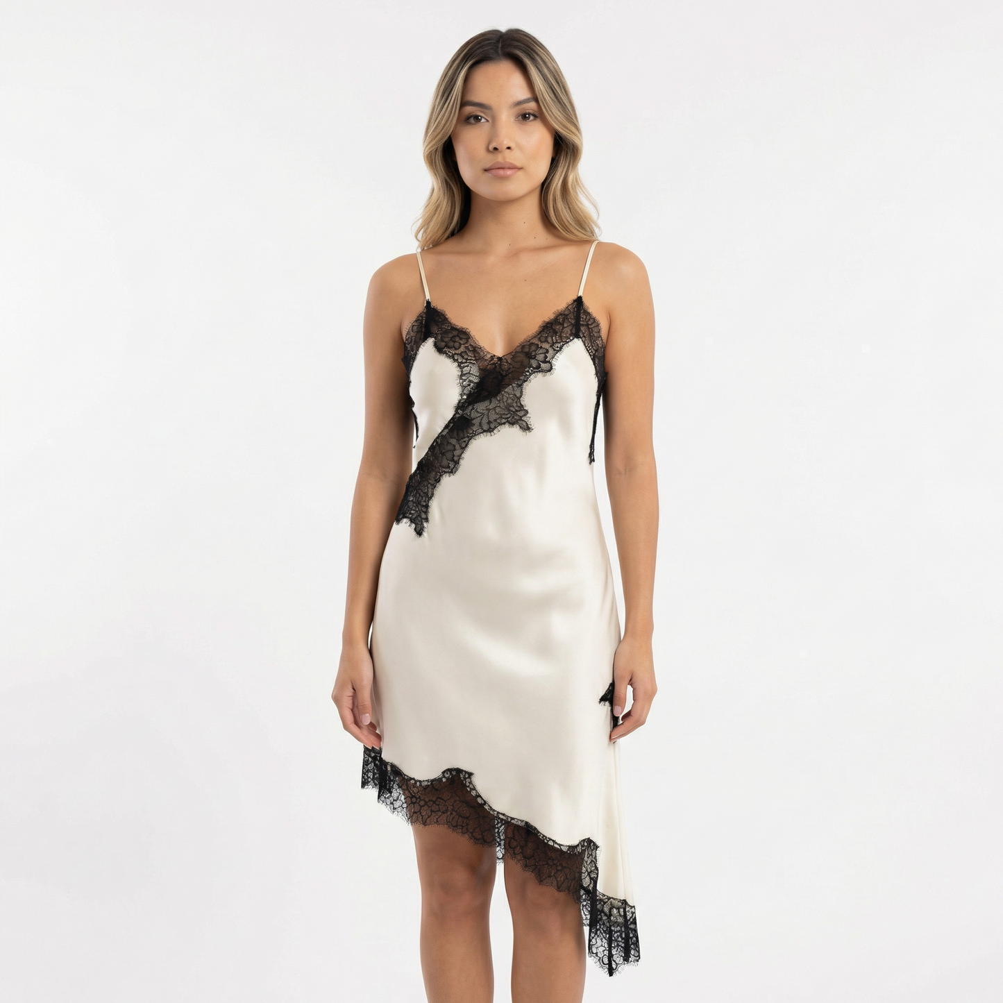 Vestido Lencero Mujer de Encaje Corte Asimétrico