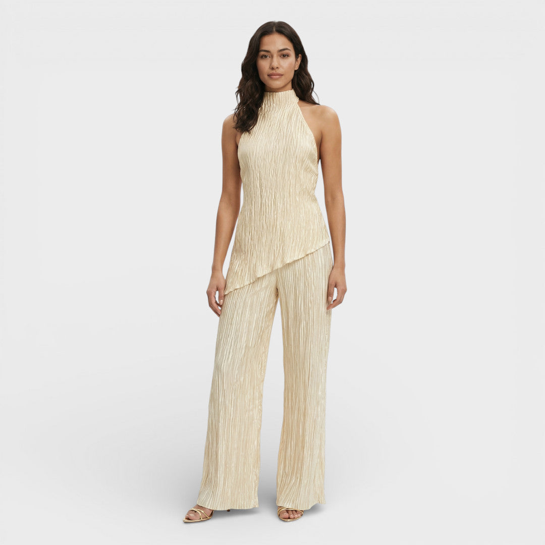 Conjunto Mujer Plisado Halter Pantalón Ancho