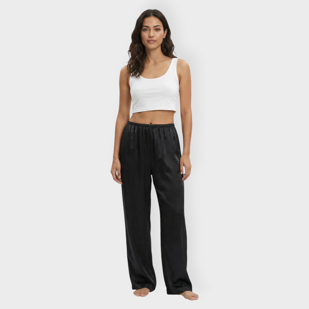Pantalón Mujer Satinado Elástico Corte Ancho