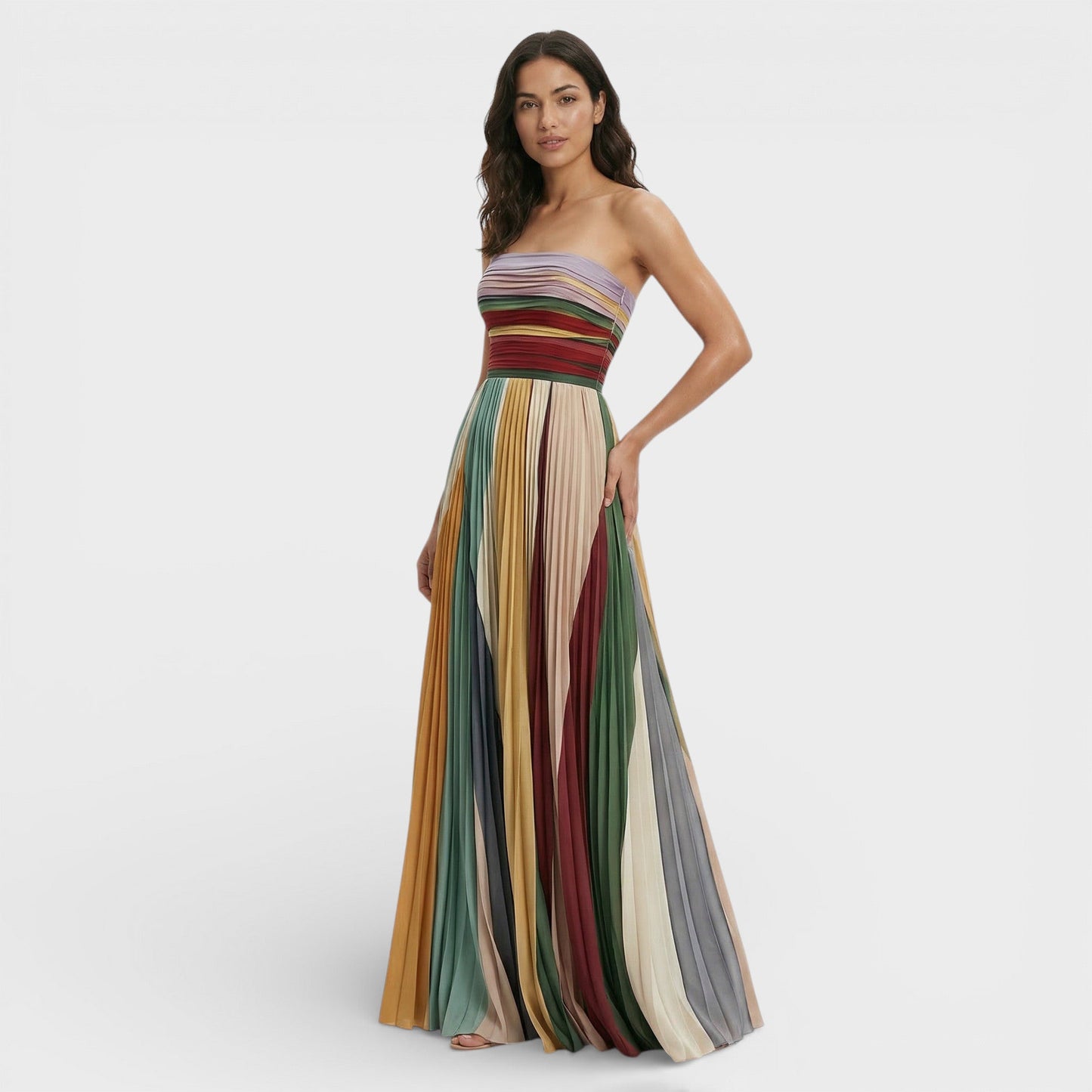 Vestido Maxi Mujer Plisado Hombros Descubiertos