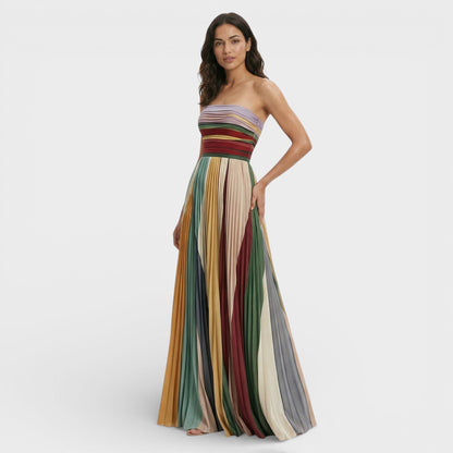 Vestido Maxi Mujer Plisado Hombros Descubiertos