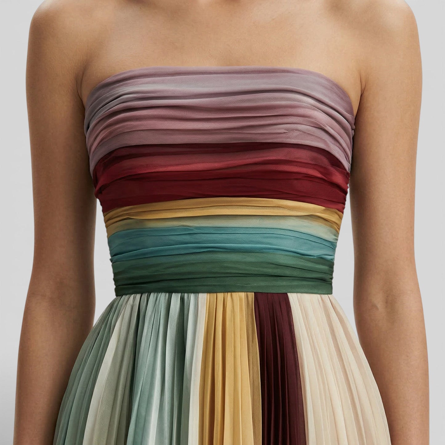 Vestido Maxi Mujer Plisado Hombros Descubiertos
