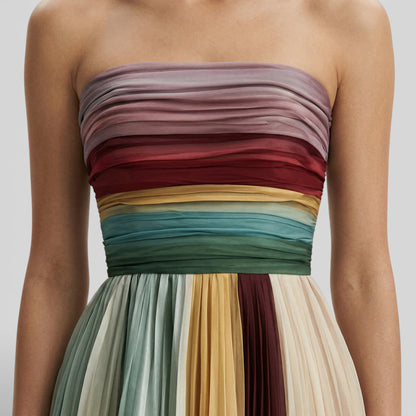 Vestido Maxi Mujer Plisado Hombros Descubiertos