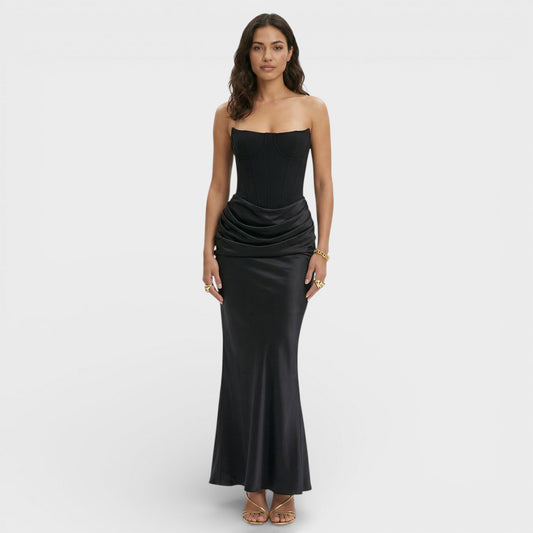 Vestido Maxi Mujer con Corsé y Sin Tirantes - Mavetta