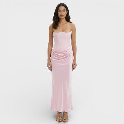 Vestido Maxi Mujer con Corsé y Sin Tirantes