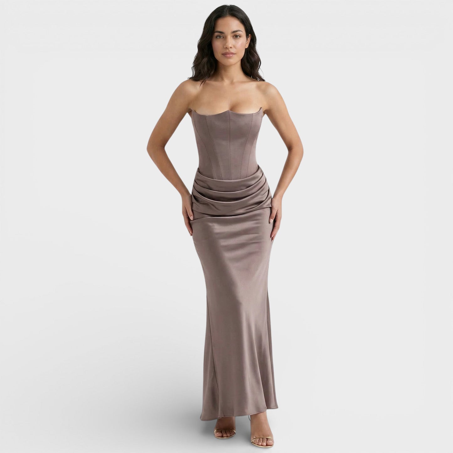 Vestido Maxi Mujer con Corsé y Sin Tirantes