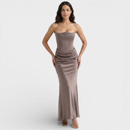 Vestido Maxi Mujer con Corsé y Sin Tirantes