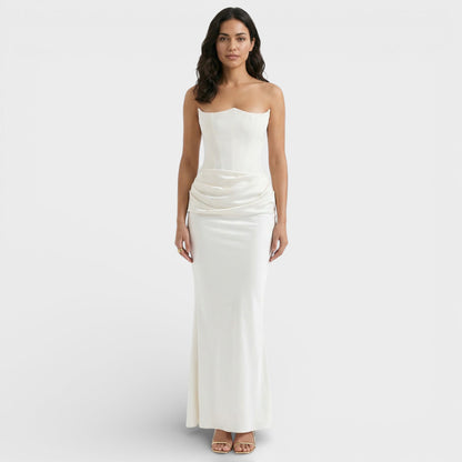 Vestido Maxi Mujer con Corsé y Sin Tirantes
