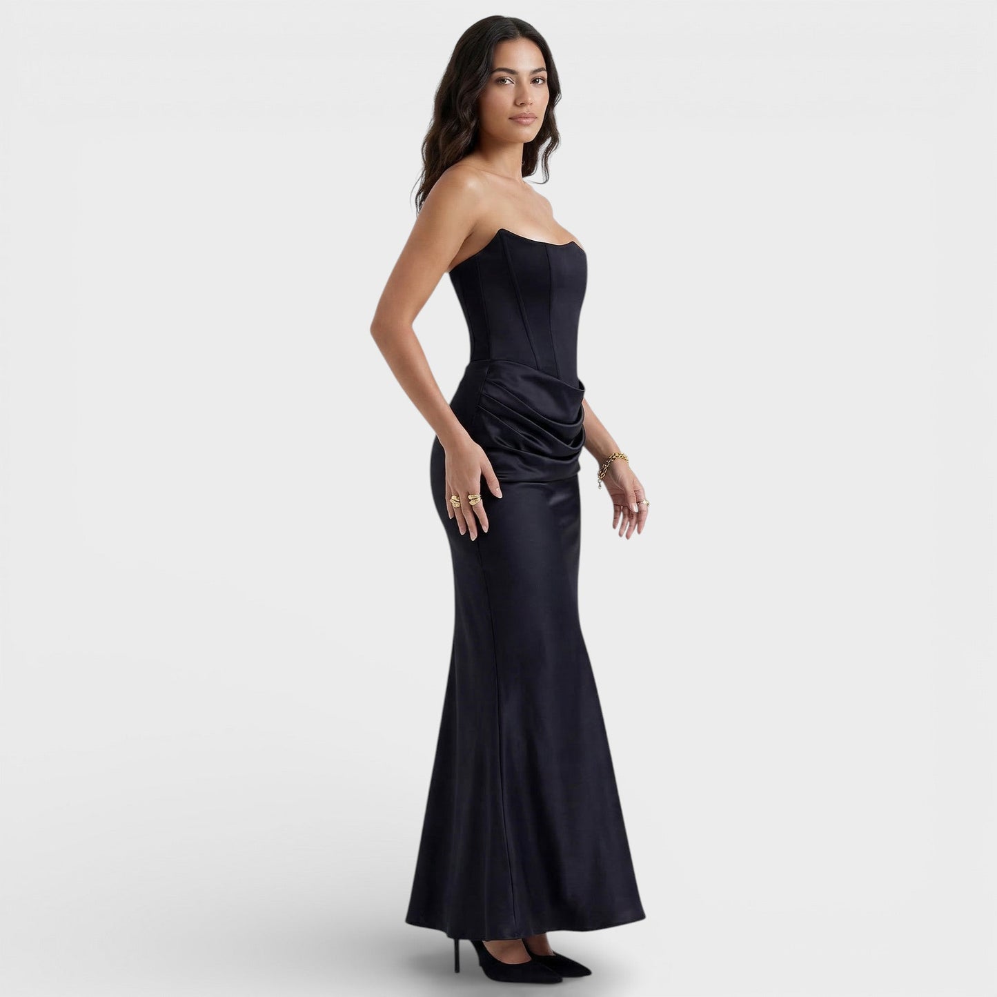 Vestido Maxi Mujer con Corsé y Sin Tirantes